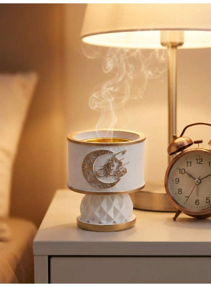 Ramadan Decoration Elegant white Incense Burner with Gold Details – Luxury Ramadan Decor - Image 3